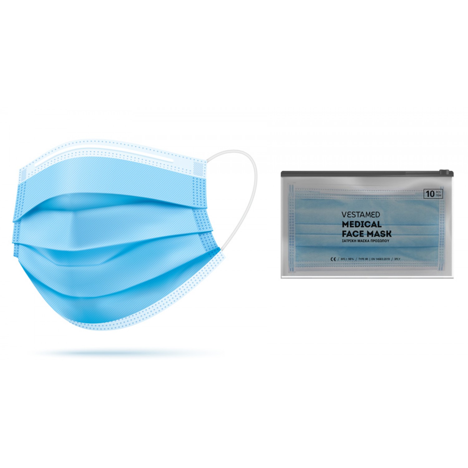 VESTAMED χειρουργική μάσκα 3 στρωμάτων VMM40, BFE >98%, 5x 10τμχ γαλάζια VESTAMED χειρουργική μάσκα 3 στρωμάτων VMM40, BFE >98%, 5x 10τμχ γαλάζια