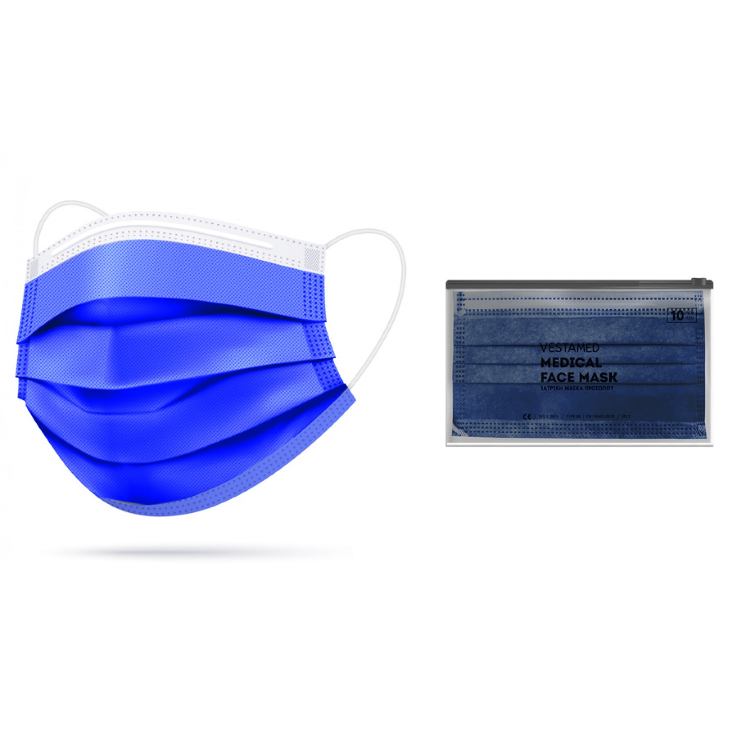 VESTAMED χειρουργική μάσκα 3 στρωμάτων VMM40, BFE >98%, 5x 10τμχ, μπλε VESTAMED χειρουργική μάσκα 3 στρωμάτων VMM40, BFE >98%, 5x 10τμχ, μπλε