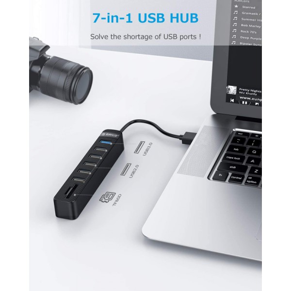 ORICO USB hub TWU32-6AST με card reader, 8x θυρών, 5Gbps, USB, μαύρο