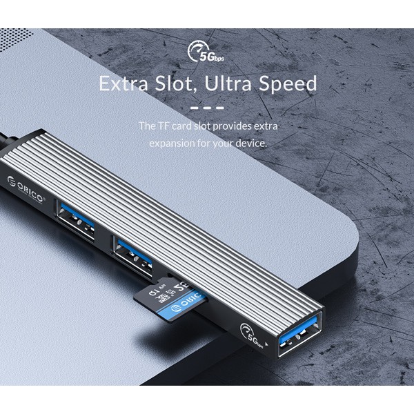 ORICO USB hub AH-12F με card reader, 4 θυρών, 5Gbps, USB-C σύνδεση, γκρι ORICO USB hub AH-12F με card reader, 4 θυρών, 5Gbps, USB-C σύνδεση, γκρι