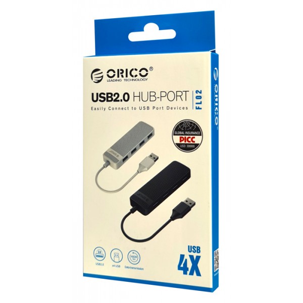 ORICO USB hub FL02, 4x θυρών, 480Mbps, USB σύνδεση, μαύρο