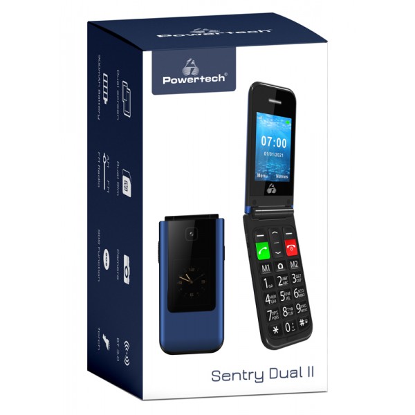 POWERTECH Κινητό Τηλέφωνο Sentry Dual II, 2 οθόνες, SOS Call, μπλε