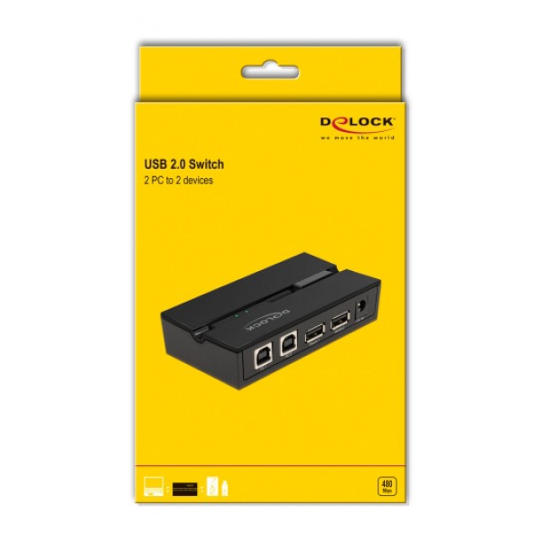 DELOCK USB 2.0 switch 11492, 2x USB Type B σε 2x USB, με μαγνήτη, μαύρο