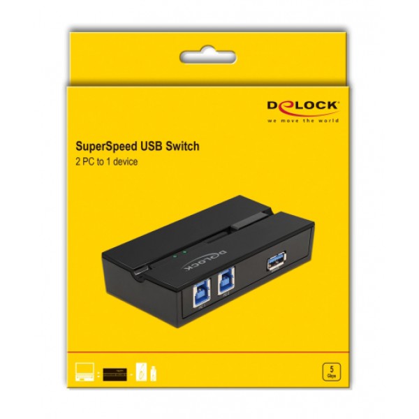 DELOCK USB 3.0 switch 11495, 2x USB Type B σε USB, με μαγνήτη, μαύρο