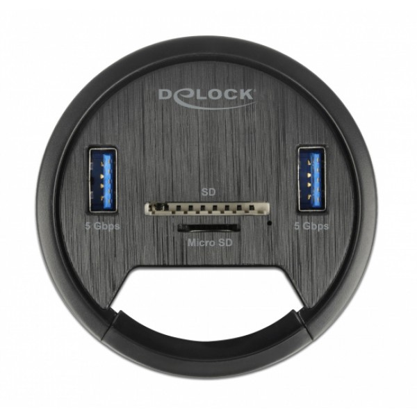 DELOCK USB hub 64152, 2x USB 3.2 Gen 1, SD/micro SD, 5Gbps, 60mm, μαύρο DELOCK USB hub 64152, 2x USB 3.2 Gen 1, SD/micro SD, 5Gbps, 60mm, μαύρο