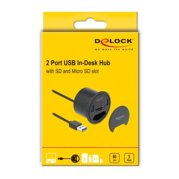 DELOCK USB hub 64152, 2x USB 3.2 Gen 1, SD/micro SD, 5Gbps, 60mm, μαύρο DELOCK USB hub 64152, 2x USB 3.2 Gen 1, SD/micro SD, 5Gbps, 60mm, μαύρο