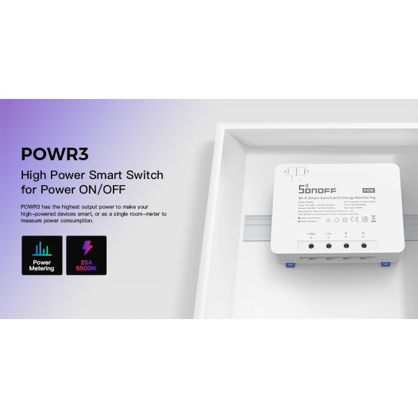 SONOFF smart διακόπτης παρακολούθησης ισχύος POWR3, WiFi, 25A, λευκός SONOFF smart διακόπτης παρακολούθησης ισχύος POWR3, WiFi, 25A, λευκός