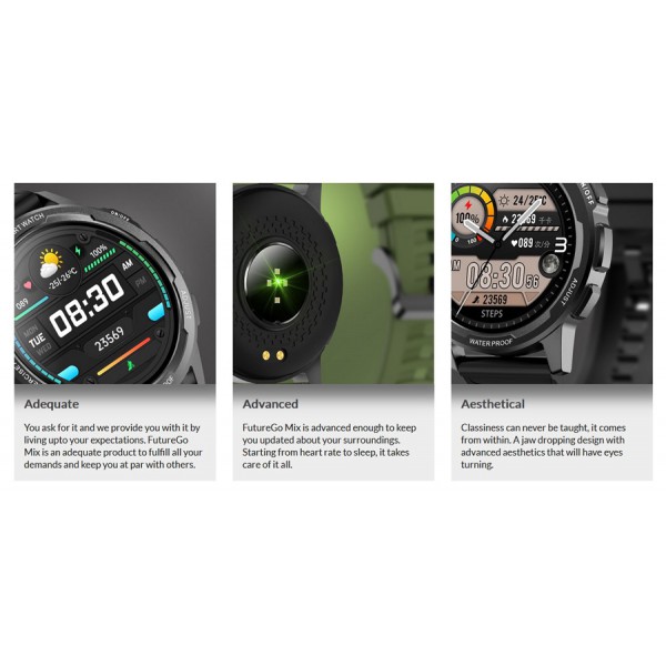 HIFUTURE smartwatch FutureGo Mix, 1.32", IP68, heart rate, μαύρο