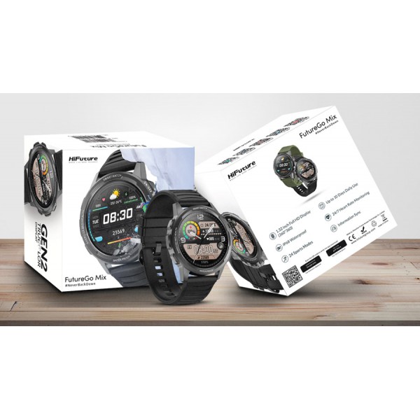 HIFUTURE smartwatch FutureGo Mix, 1.32", IP68, heart rate, μαύρο
