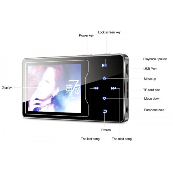 RUIZU MP3 player D08 με ηχείο, 2.4", 16GB, ελληνικό μενού, μαύρο