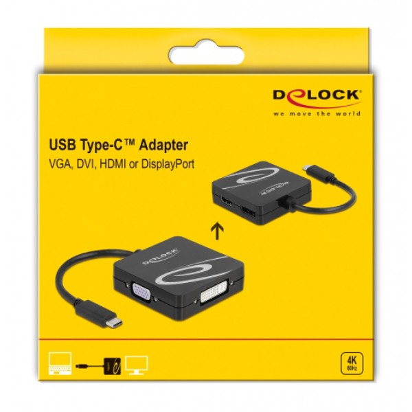 DELOCK αντάπτορας Type-C σε VGA/DVI/HDMI/DisplayPort 63129, 4K, μαύρος DELOCK αντάπτορας Type-C σε VGA/DVI/HDMI/DisplayPort 63129, 4K, μαύρος