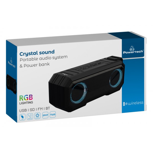POWERTECH φορητό ηχείο & power bank PT-988 16W RMS, FM, RGB, IPX7, μαύρο POWERTECH φορητό ηχείο & power bank PT-988 16W RMS, FM, RGB, IPX7, μαύρο