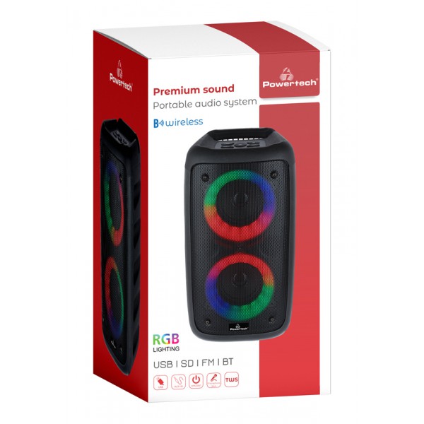 POWERTECH φορητό ηχείο PT-990, 10W RMS, FM, 2400mAh, RGB, μαύρο POWERTECH φορητό ηχείο PT-990, 10W RMS, FM, 2400mAh, RGB, μαύρο