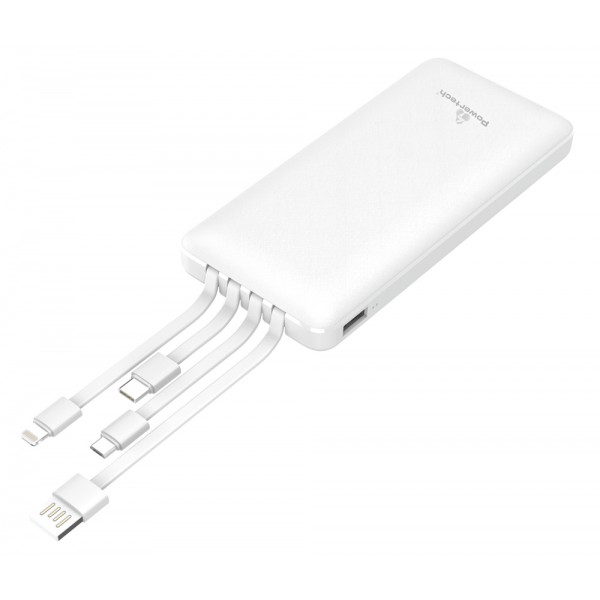 POWERTECH power bank με καλώδια PT-980 10000mAh, PD 20W & QC 18W, λευκό POWERTECH power bank με καλώδια PT-980 10000mAh, PD 20W & QC 18W, λευκό