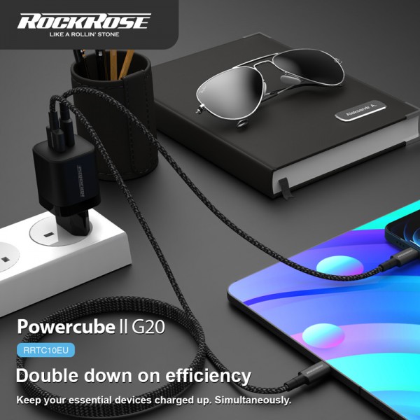 ROCKROSE φορτιστής τοίχου RRTC10EU, USB & Type-C PD, 20W, μαύρος