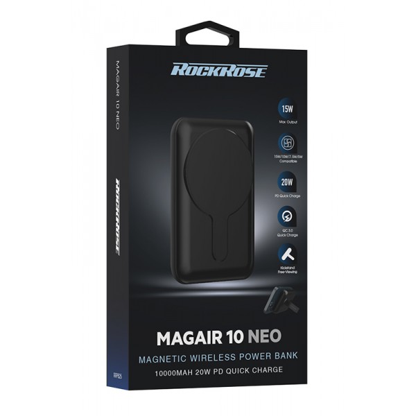 ROCKROSE power bank RRPB25, 10000mAh, 2x output & wireless, 15W, μαύρο ROCKROSE power bank RRPB25, 10000mAh, 2x output & wireless, 15W, μαύρο