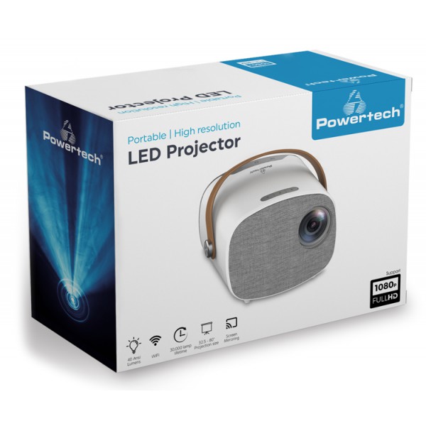 POWERTECH LED βιντεοπροβολέας PT-981, Full HD, 1600mAh, WiFi, λευκός POWERTECH LED βιντεοπροβολέας PT-981, Full HD, 1600mAh, WiFi, λευκός