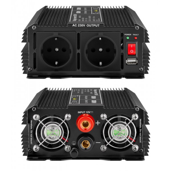 GOOBAY inverter αυτοκινήτου 58890, 12V σε 230V, 1000W, USB 2.1A