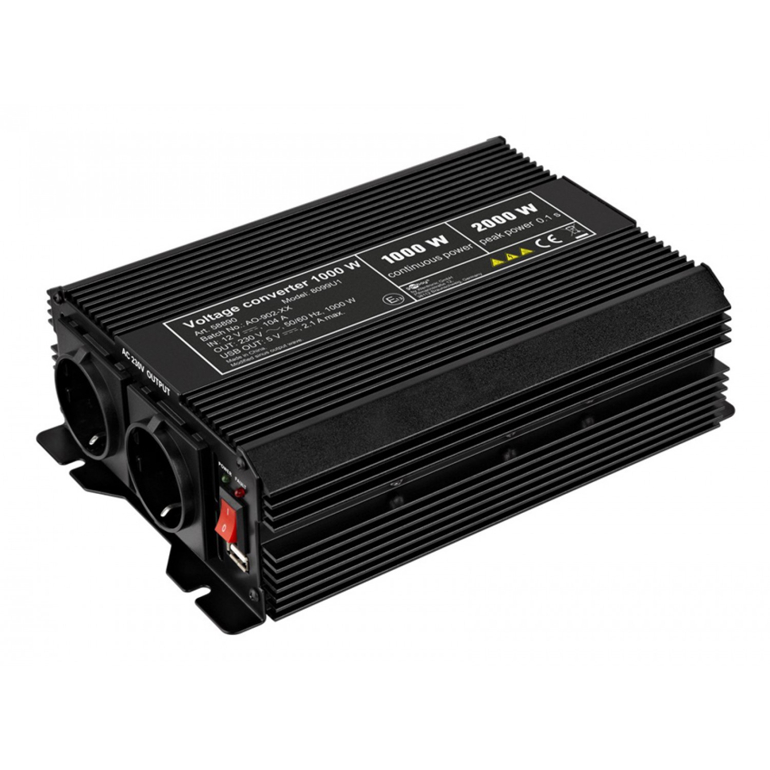 GOOBAY inverter αυτοκινήτου 58890, 12V σε 230V, 1000W, USB 2.1A
