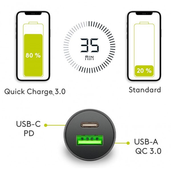 GOOBAY φορτιστής αυτοκινήτου 59521, USB & Type-C PD, 27W, μαύρος GOOBAY φορτιστής αυτοκινήτου 59521, USB & Type-C PD, 27W, μαύρος
