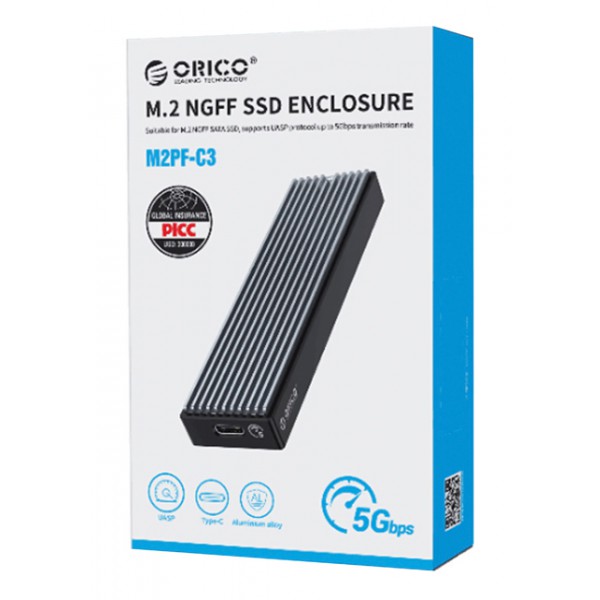ORICO θήκη για Μ.2 B key SSD M2PF-C3, USB 3.1, 5Gbps, έως 2TB, μαύρο
