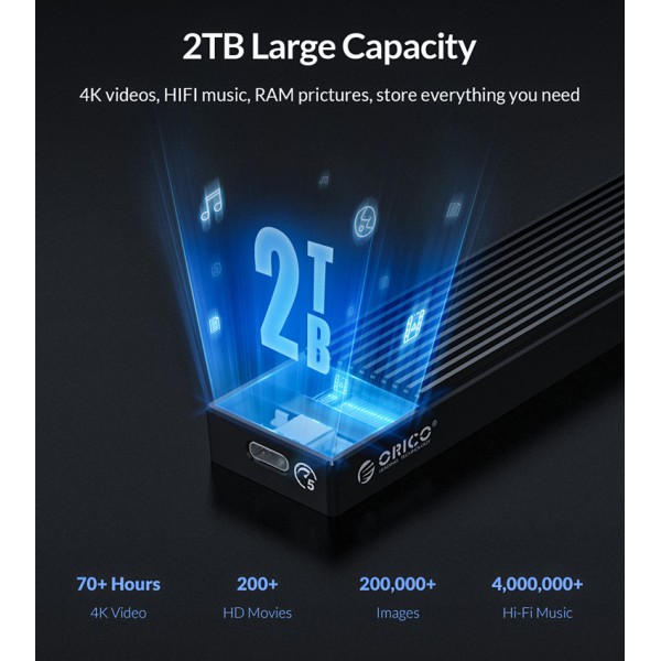 ORICO θήκη για Μ.2 B key SSD M2PF-C3, USB 3.1, 5Gbps, έως 2TB, μαύρο