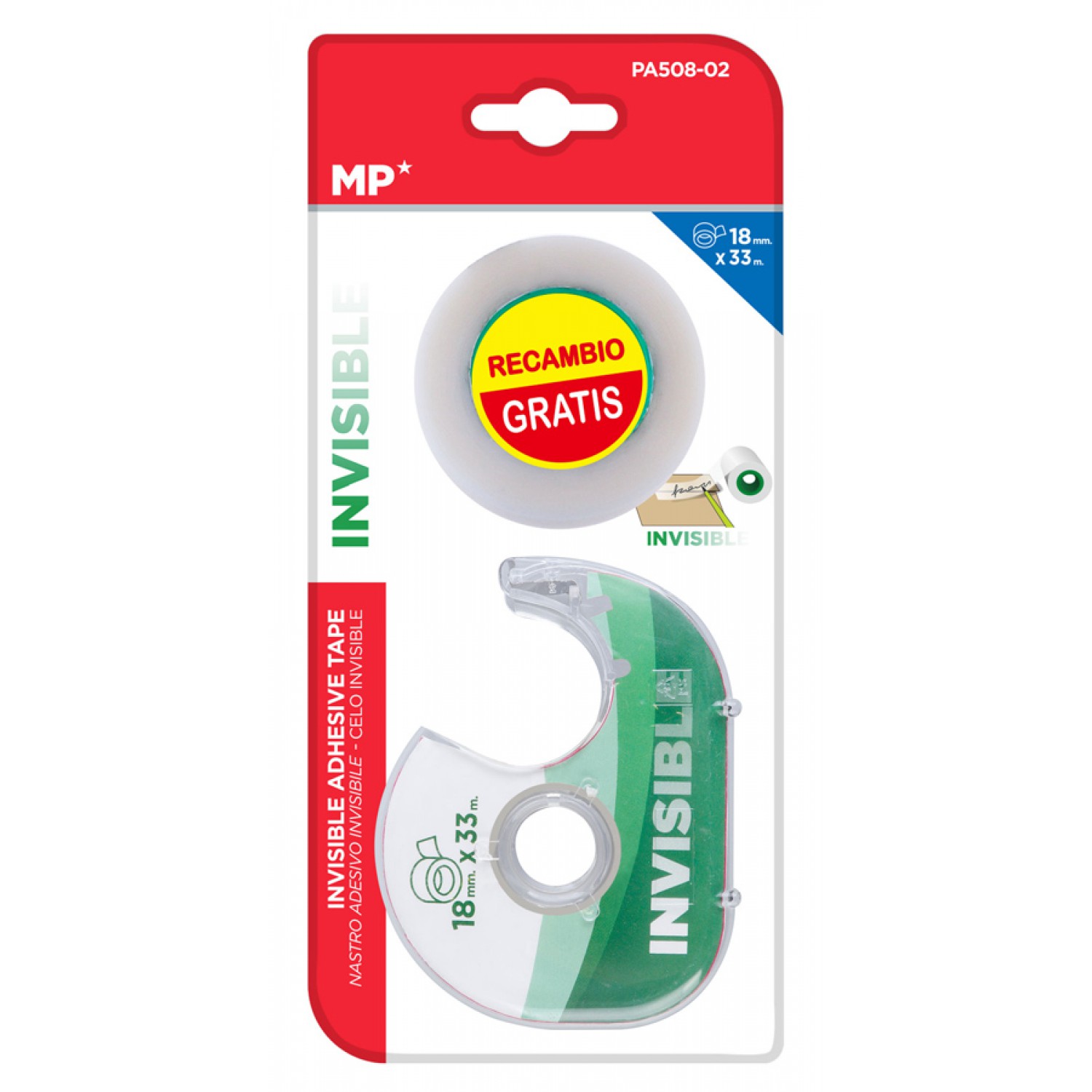 MP βάση και κολλητική ταινία Invisible PA508-02, 18mm, 33m, διάφανη