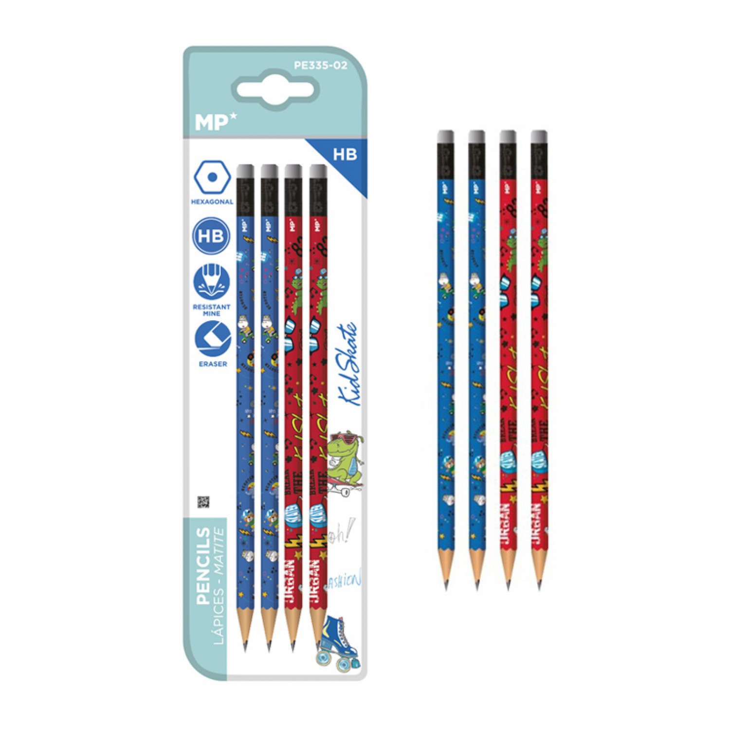 MP ξύλινο μολύβι Kid Skate PE335-02 με γόμα, εξάγωνο, HB, 4τμχ MP ξύλινο μολύβι Kid Skate PE335-02 με γόμα, εξάγωνο, HB, 4τμχ