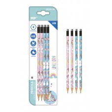 MP ξύλινο μολύβι Unicorn PE335-06 με γόμα, εξάγωνο, HB, 4τμχ