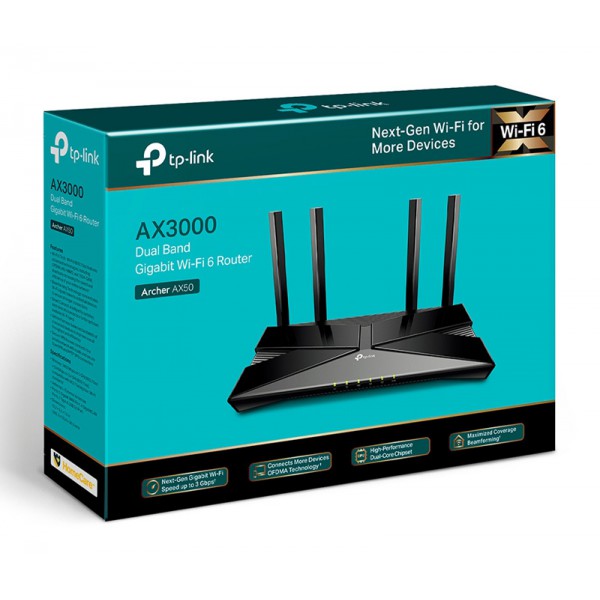 TP-LINK router Archer AX50, WiFi 6, 3000Mbps AX3000, Ver. 1.0 TP-LINK router Archer AX50, WiFi 6, 3000Mbps AX3000, Ver. 1.0