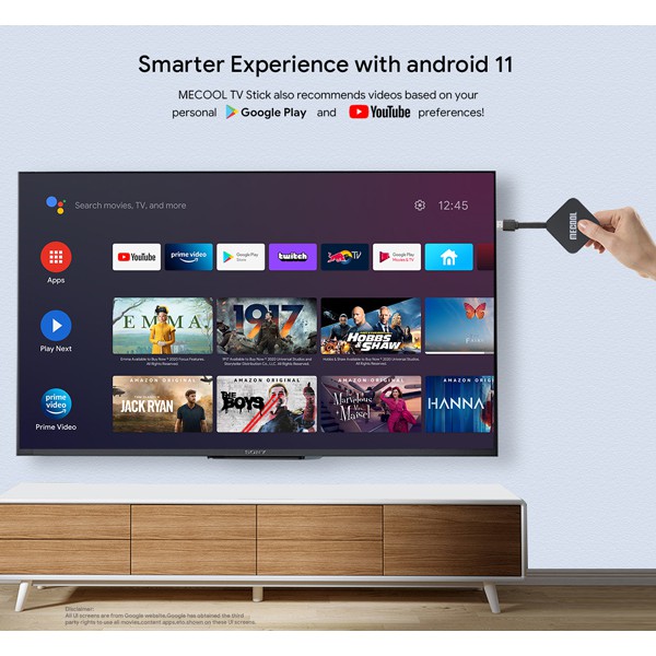 MECOOL TV Stick KD2, Google certificate, 4K, 4/32GB, WiFi, Android 11