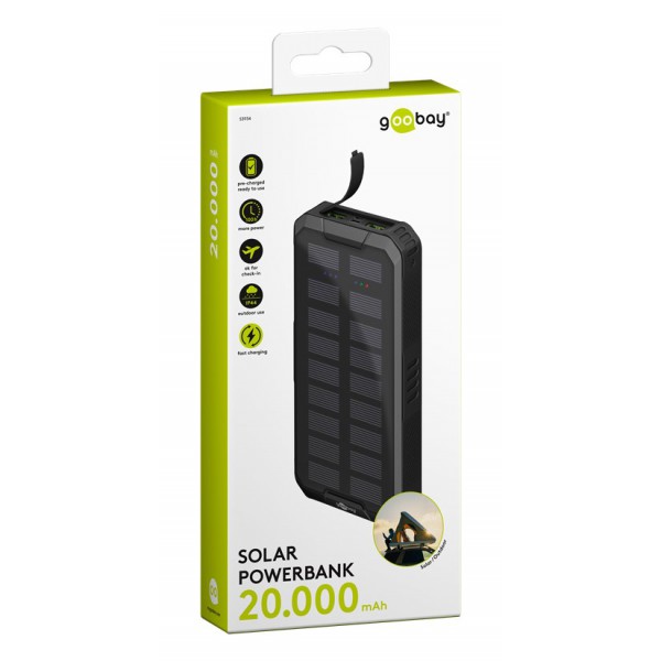 GOOBAY ηλιακό power bank 53934 με φακό, 20000mAh, 3x output, 18W, μαύρο GOOBAY ηλιακό power bank 53934 με φακό, 20000mAh, 3x output, 18W, μαύρο