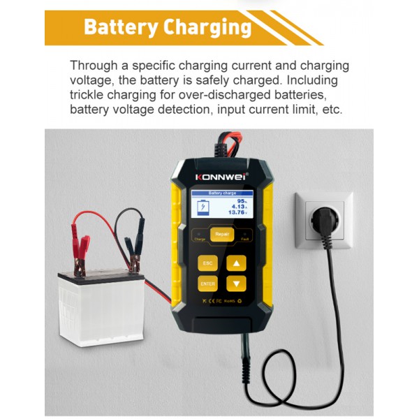 KONNWEI φορτιστής μπαταρίας αυτοκινήτου KW510 με tester, 12V KONNWEI φορτιστής μπαταρίας αυτοκινήτου KW510 με tester, 12V