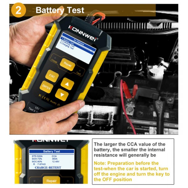 KONNWEI φορτιστής μπαταρίας αυτοκινήτου KW510 με tester, 12V KONNWEI φορτιστής μπαταρίας αυτοκινήτου KW510 με tester, 12V