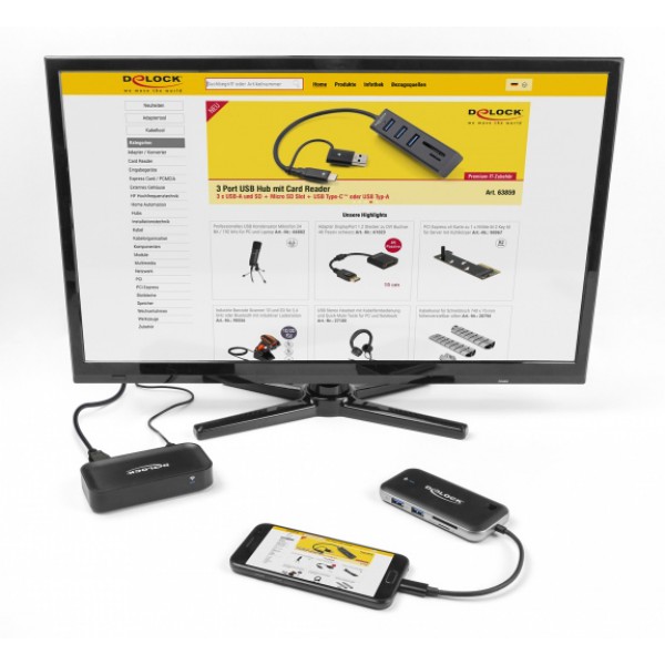 DELOCK wireless display HDMI/VGA/USB 87775, USB-C, card reader, hub