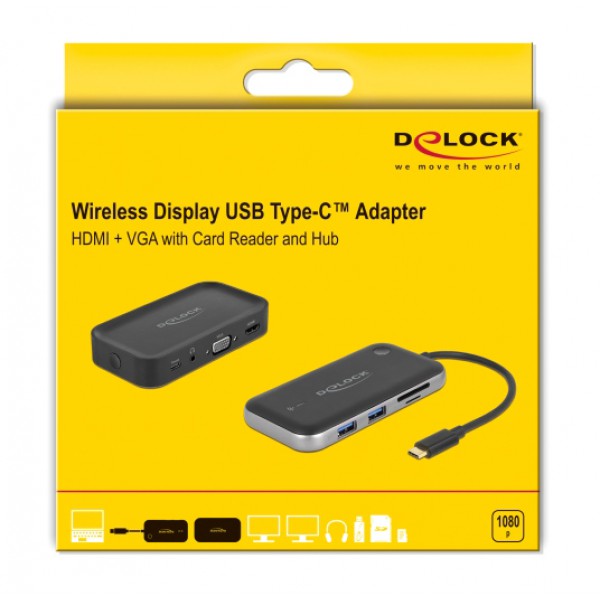 DELOCK wireless display HDMI/VGA/USB 87775, USB-C, card reader, hub