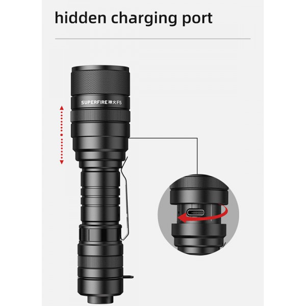 SUPFIRE φορητός φακός F5, zoom, 10W, 1100lm, 300m, 2300mAh, IP43 SUPFIRE φορητός φακός F5, zoom, 10W, 1100lm, 300m, 2300mAh, IP43