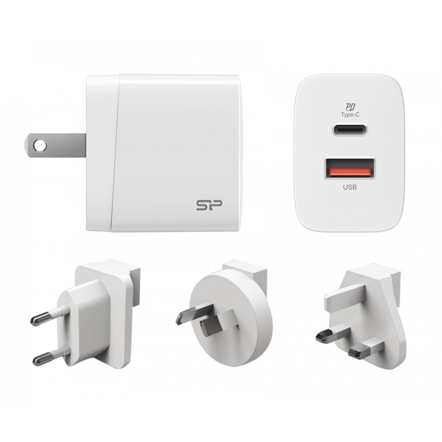 SILICON POWER φορτιστής τοίχου QM16, USB & USB-C 18W, UK/EU/AU/US, λευκό SILICON POWER φορτιστής τοίχου QM16, USB & USB-C 18W, UK/EU/AU/US, λευκό
