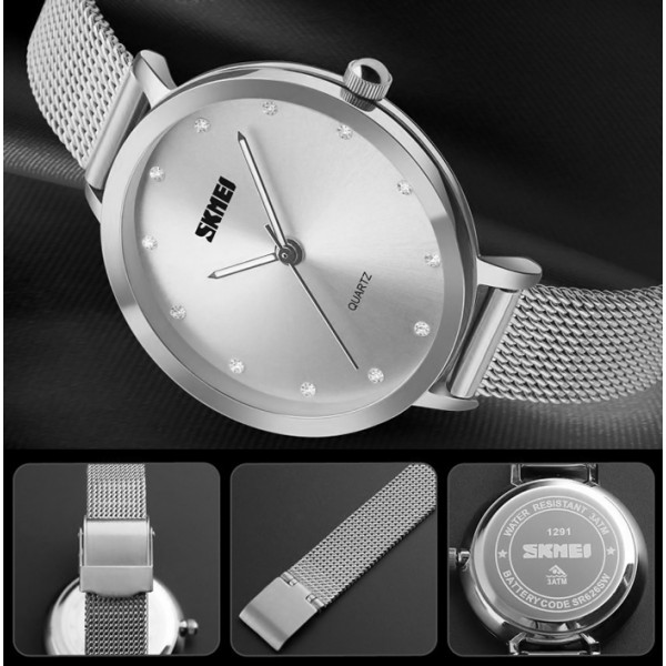 SKMEI γυναικείο ρολόι 1291SI με μεταλλικό μπρασελέ, 34mm, 3 ATM, ασημί SKMEI γυναικείο ρολόι 1291SI με μεταλλικό μπρασελέ, 34mm, 3 ATM, ασημί