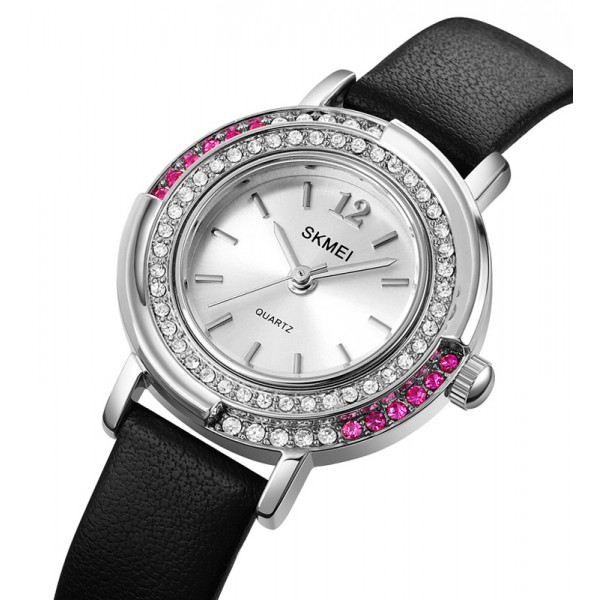 SKMEI γυναικείο ρολόι 1855SIBK με δερμάτινο λουρί, 28mm, 3 ATM, ασημί SKMEI γυναικείο ρολόι 1855SIBK με δερμάτινο λουρί, 28mm, 3 ATM, ασημί