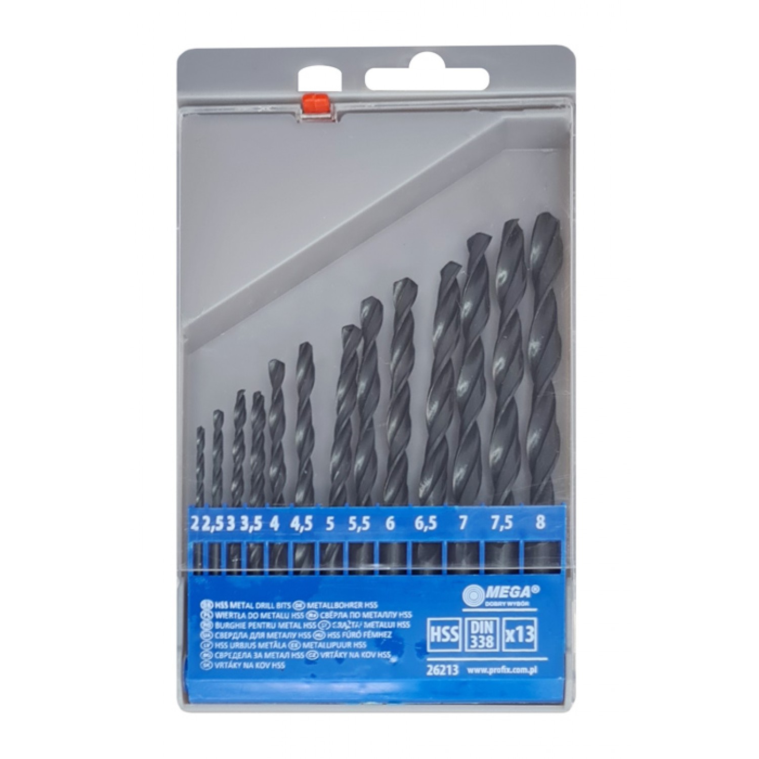 MEGA σετ τρυπάνια για σίδηρο HSS 26213, 2-8mm, DIN 338, 13τμχ MEGA σετ τρυπάνια για σίδηρο HSS 26213, 2-8mm, DIN 338, 13τμχ