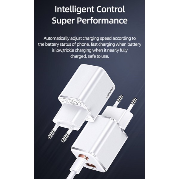 USAMS φορτιστής τοίχου CC144, USB-C & USB, PD & QC, 33W, λευκός