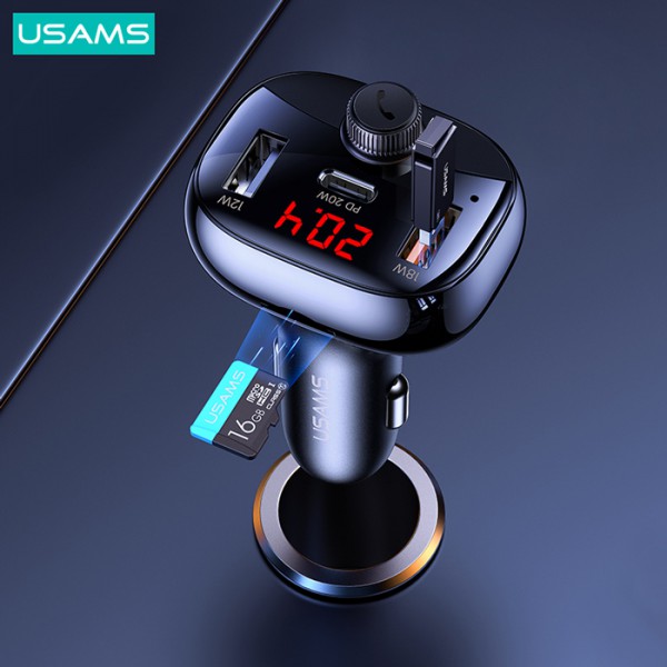 USAMS FM transmitter CC143, 2x USB/USB-C/micro SD, BT, οθόνη, 50W, μαύρο USAMS FM transmitter CC143, 2x USB/USB-C/micro SD, BT, οθόνη, 50W, μαύρο