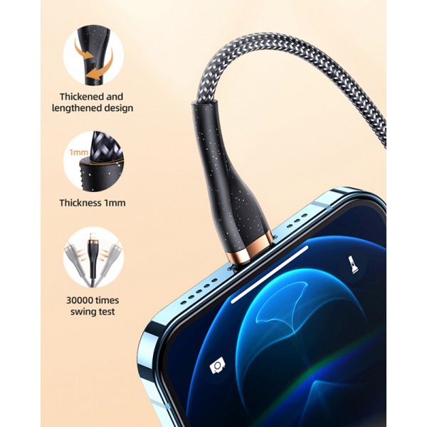 USAMS καλώδιο Lightning σε USB-C SJ489, 20W PD, 1.2m, μαύρο