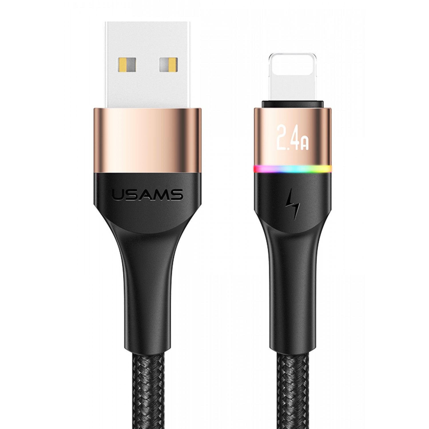 USAMS καλώδιο Lightning σε USB SJ534 με φωτισμό, 2.4A, 1.2m, χρυσό USAMS καλώδιο Lightning σε USB SJ534 με φωτισμό, 2.4A, 1.2m, χρυσό