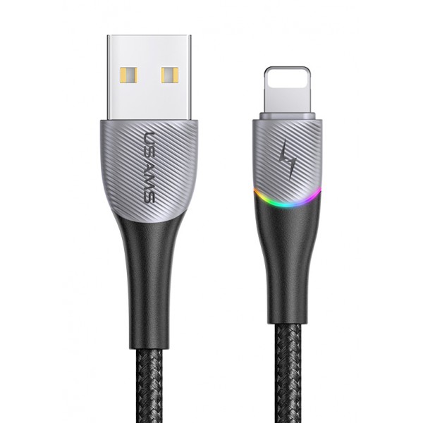 USAMS καλώδιο Lightning σε USB SJ541 με RGB φωτισμό, 2.4A, 1.2m, μαύρο