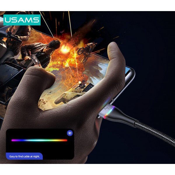 USAMS καλώδιο Lightning σε USB SJ541 με RGB φωτισμό, 2.4A, 1.2m, μαύρο