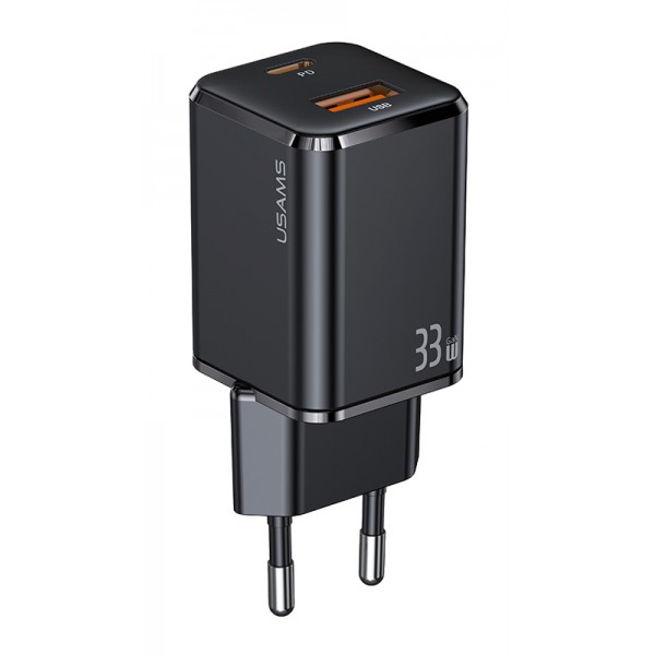 USAMS φορτιστής τοίχου CC144, USB-C & USB, PD & QC, 33W, μαύρος