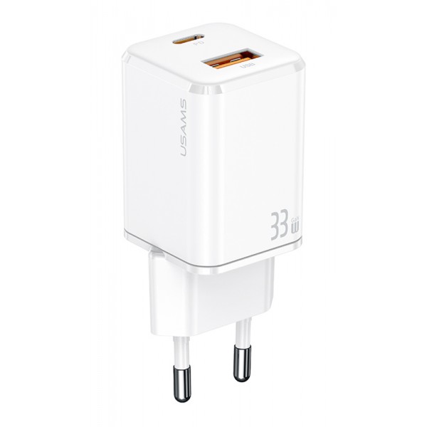 USAMS φορτιστής τοίχου CC144, USB-C & USB, PD & QC, 33W, λευκός