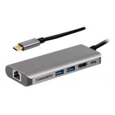 POWERTECH docking station PTH-069, 6 θυρών, USB-C σύνδεση, 100W PD, γκρι
